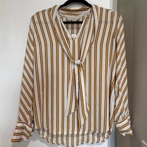 LOFT Women's Blouse with White and Gold Stripes